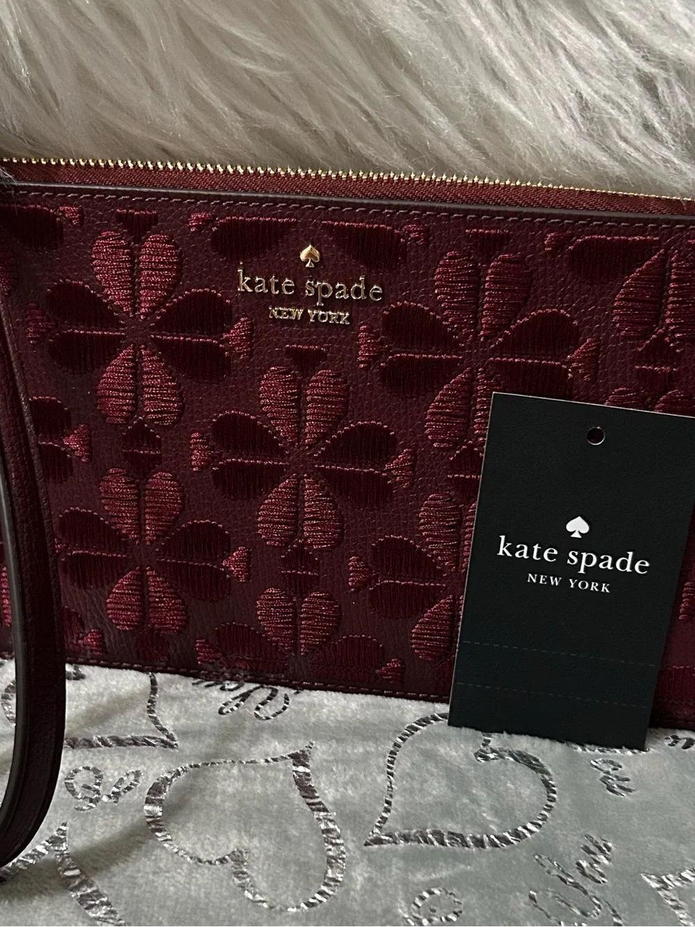 NWT Kate Spade Burgundy Quilted Floral Top-Handle Satchel and matching wallet